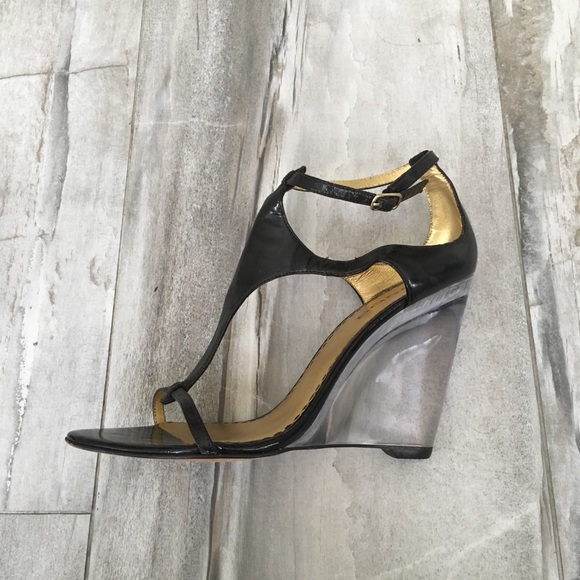 bebe clear lucite heel brown wedges size 7 - Picture 3 of 6